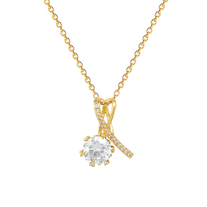 Geometric Cross Heart Zirconia Luxury Necklace for Women Stainless Steel Snake Chain with Moon Motif
