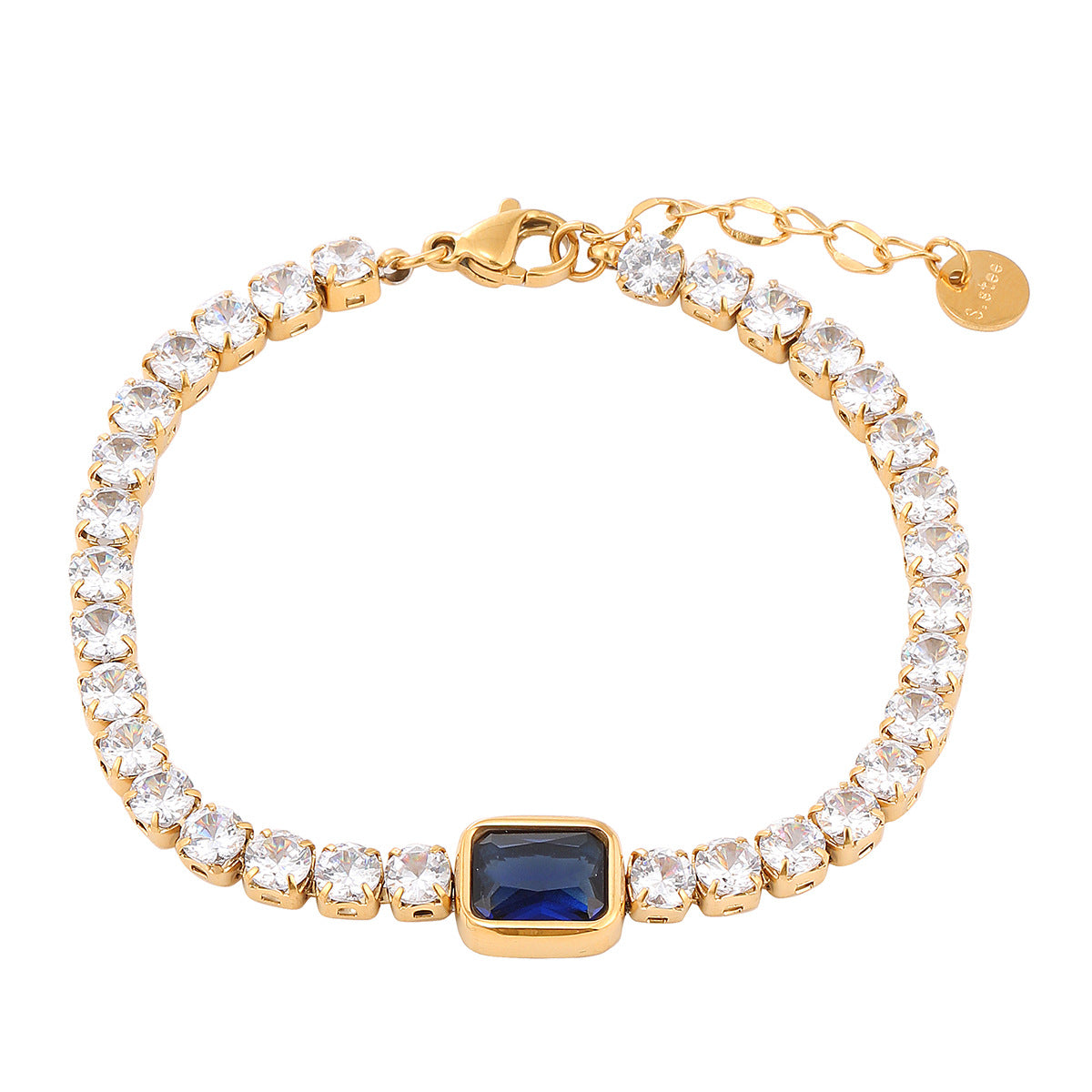Elegante pulsera geométrica cuadrada de titanio con diamantes de imitación para mujer, con acabado chapado y atractivo minimalista de lujo