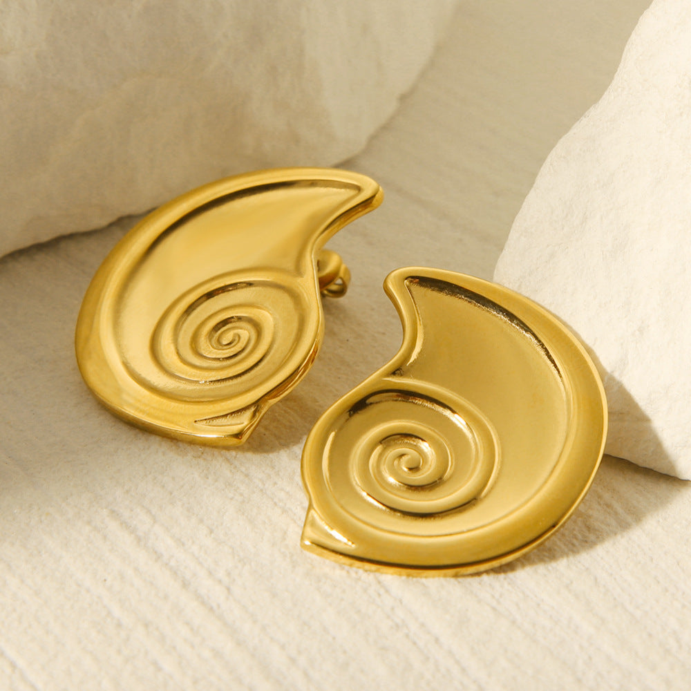 Fashion 18K Gold Plated Stainless Steel Conch Shape Geometric Earrings for Women