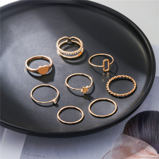 Minimalist Hip-hop Vintage Geometric Round Plated Alloy Ring Set for Women