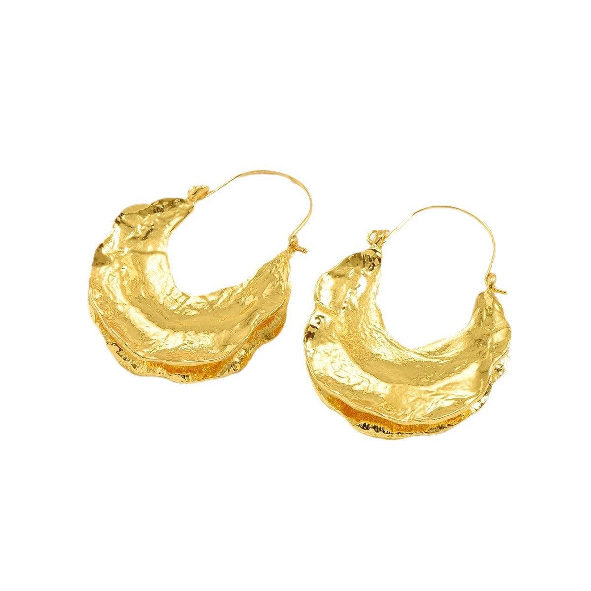 Pendientes Minimalistas Geométricos con Onda en Forma de U Chapados en Oro, de Aleación, con Diseño de Hoja Plegada para Mujer