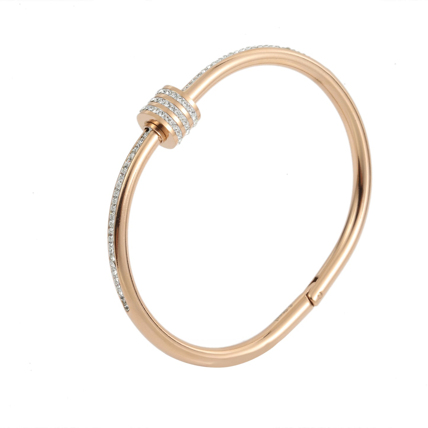 Vintage Rhinestone-Ti Steel Bracelet for Women Rose Gold Plated Opening Bangle with Starry Sky Pattern