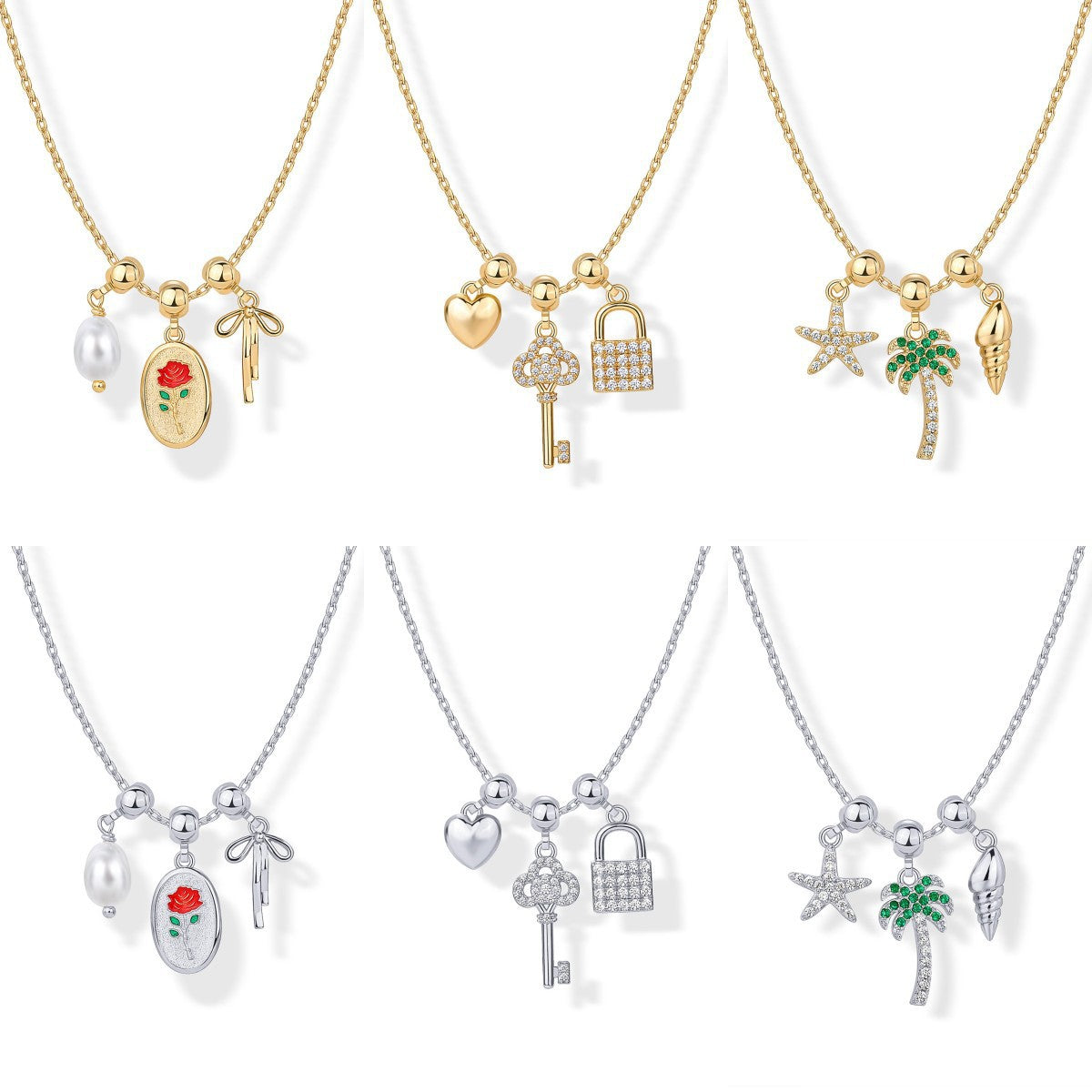 Minimalist Butterfly Heart Star Zircon Pendant Necklace for Women in Plated Copper with Mixed Gemstone Inlay