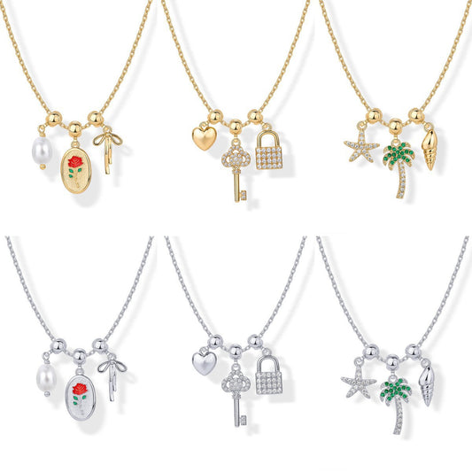 Collar con Colgante de Circonita con Mariposa Minimalista, Corazón y Estrella para Mujer en Cobre Bañado con Incrustaciones de Gemas Mixtas