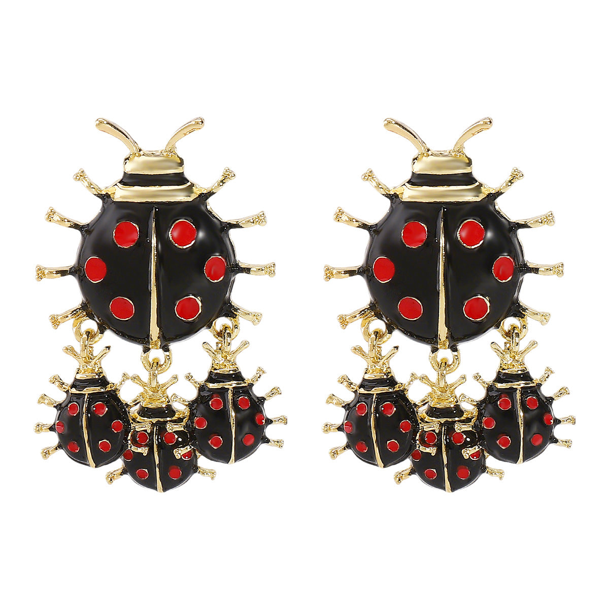 Orecchini a forma di coccinella in lega stile Ins con finitura smaltata, gioielli da donna con insetti cartoon