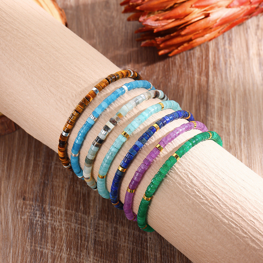 Minimalist Round Tiger's Eye Amethyst Imperial Stone Handmade Woven Bracelet Unisex Adjustable Friendship Jewelry