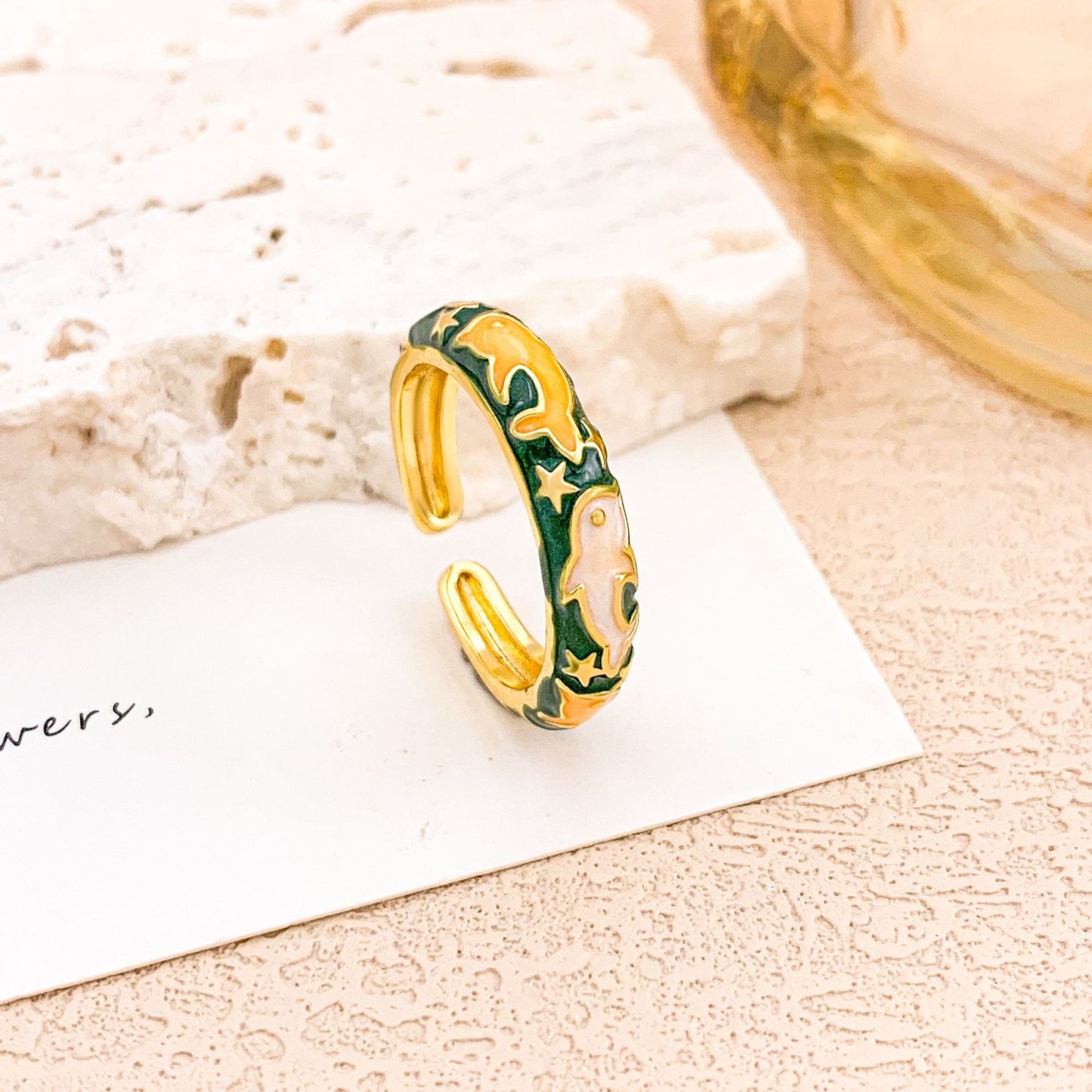 Vintage Sweet Floral Enamel Drip Oil Plated Alloy Adjustable Ring for Women