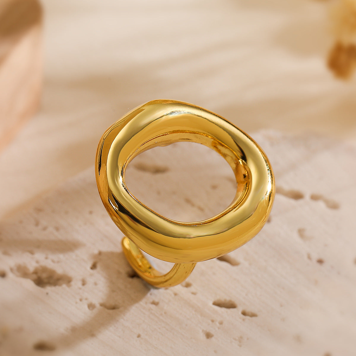 Minimalist Geometric Open Ring for Women Made of Brass with Gold Plating Vintage-Inspired Fashion Accessory