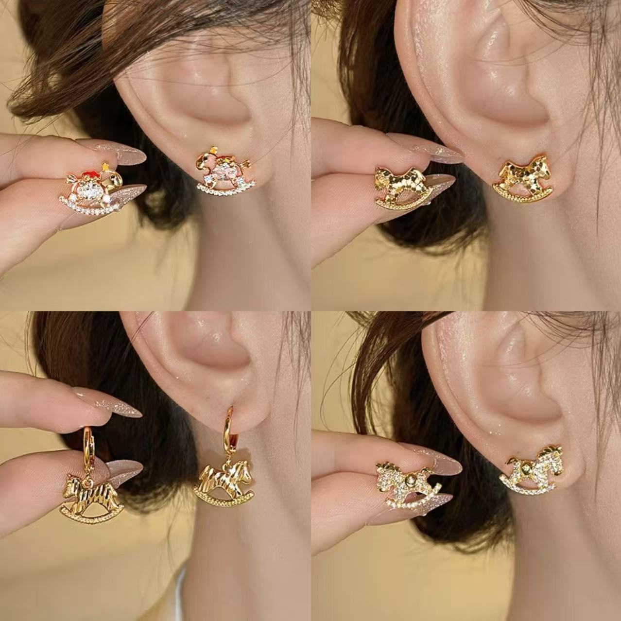 Pendientes Minimalistas de Lujo con Colgante de Caballo en Cobre Bañado con Postes de Plata 925 para Uso Diario en Oficina Elegante para Mujer