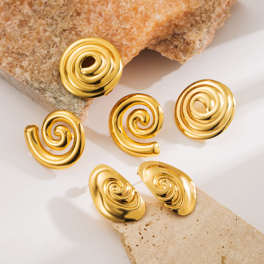 Orecchini a perno da donna vintage leggeri in acciaio inossidabile placcato oro 18 carati con spirale geometrica