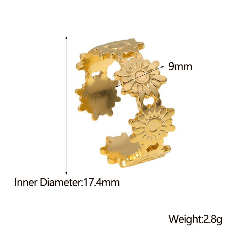 Minimalist 18K Gold Plated Stainless Steel Open Ring Floral Design Women Jewelry