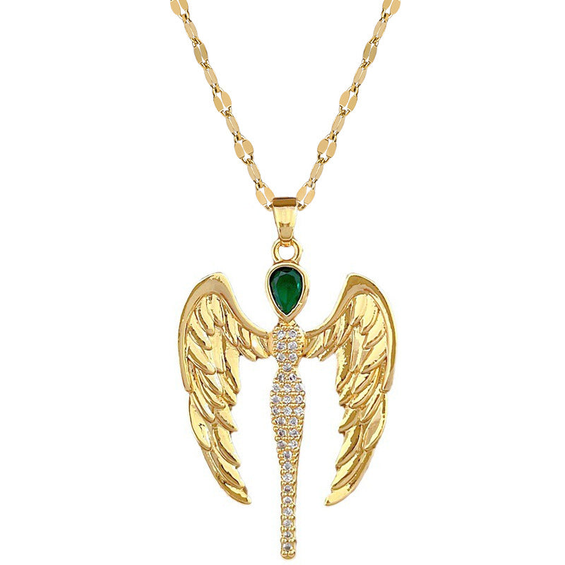 Collar colgante de ángel y demonio geométrico minimalista de acero de titanio con detalles de diamantes de imitación para mujeres y hombres