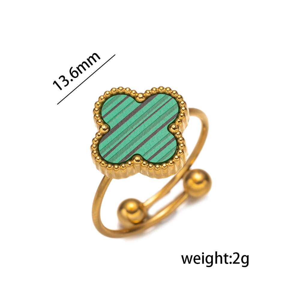 Minimalist Four-Leaf Clover Titanium Steel Adjustable Ring for Women with Hypoallergenic Plated Finish