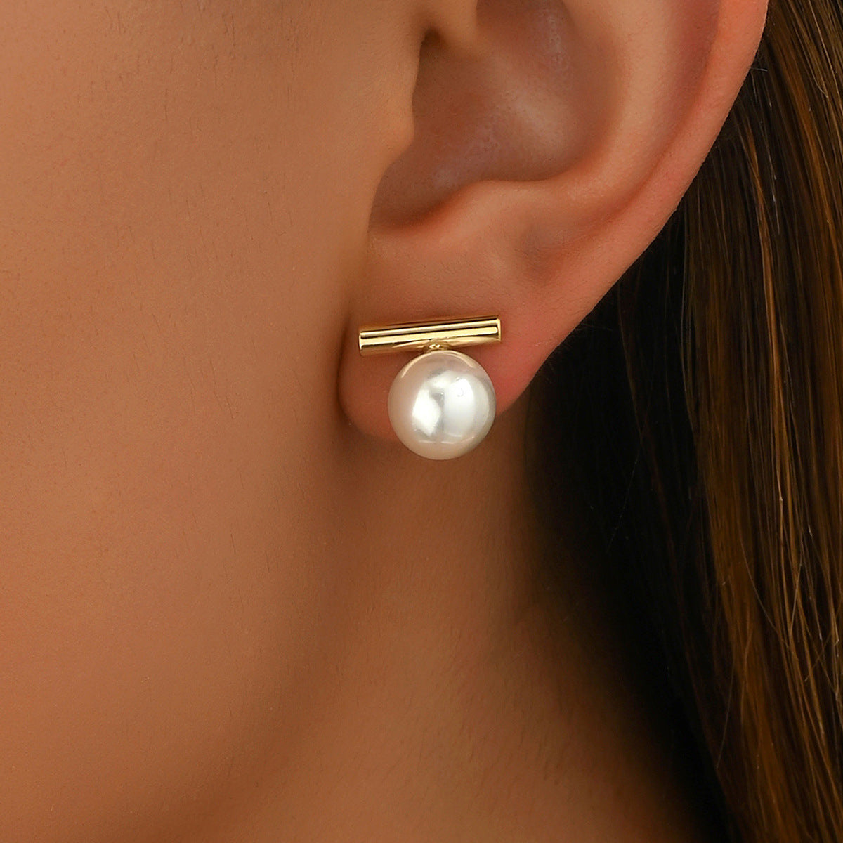 Pendientes de perlas minimalistas geométricos para mujer en cobre con postes de acero inoxidable
