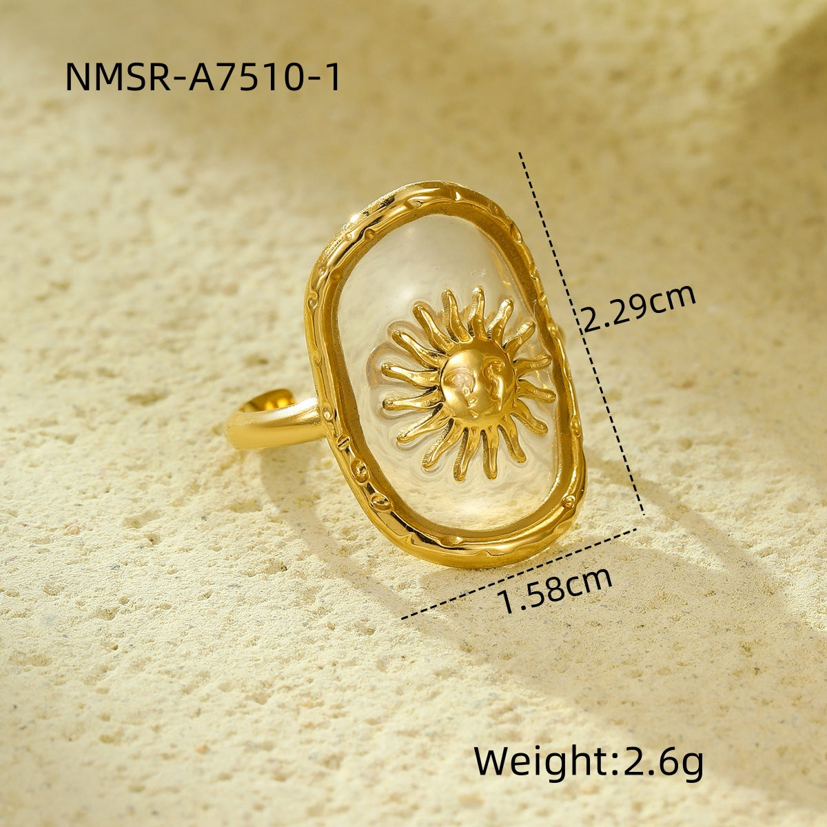 Minimalist Sunflower-Shaped Stainless Steel Ring with 18K Gold Plating for Women