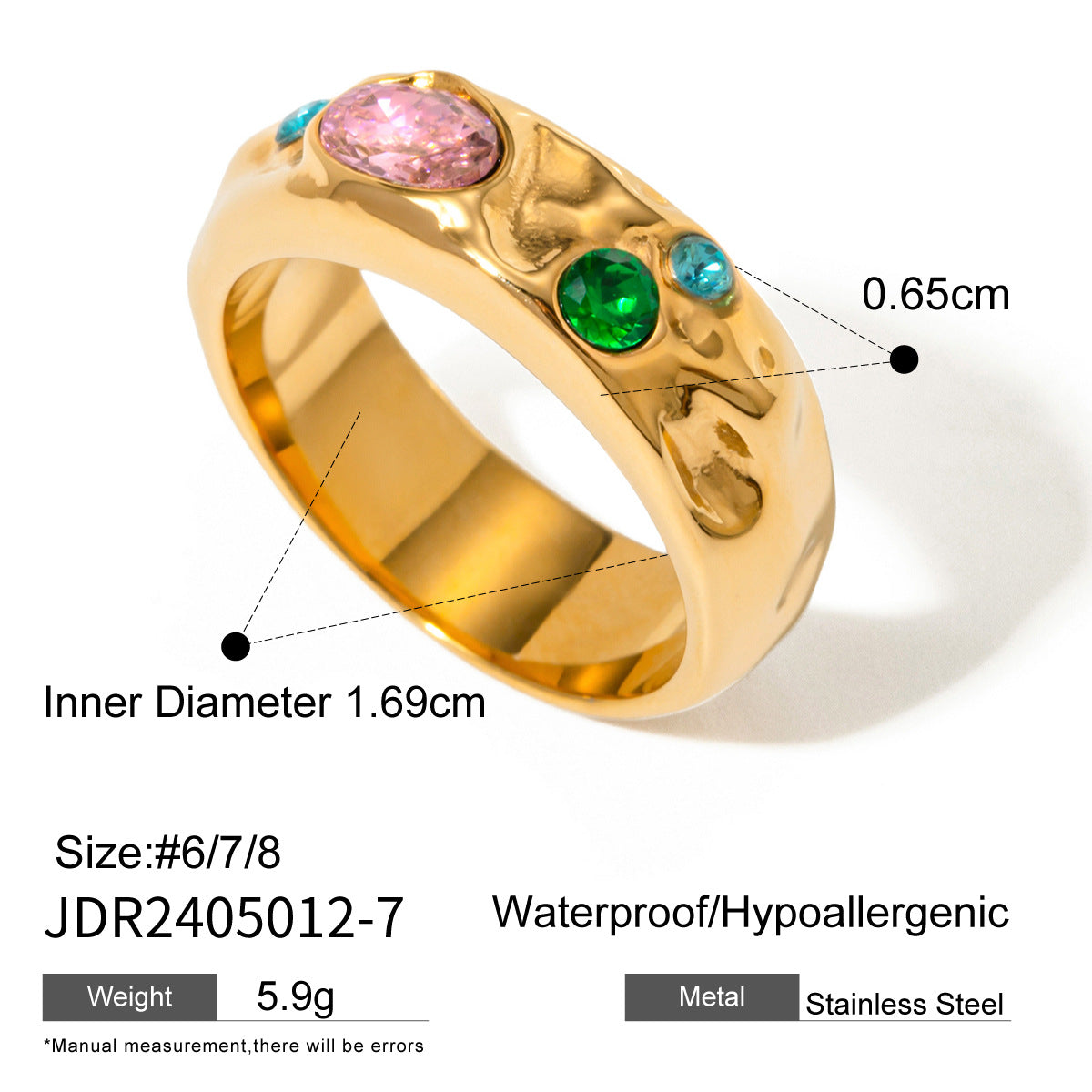 Elegant Geometric Cubic Zirconia Plated Stainless Steel Ring for Women