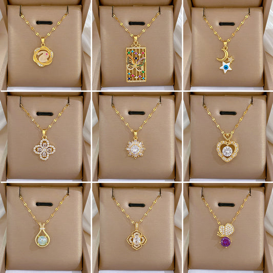 Collar de Acero de Titanio Chapado Lujoso Geométrico para Mujer, Cadena de Labios, Colgante Dulce para Fiesta de Boda