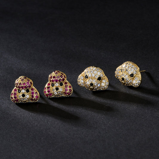 Orecchini a forma di animali carini in rame con Zirconi micro-incastonati, placcati in oro 18 carati da donna