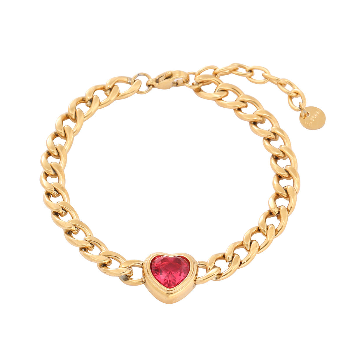 Fashionable Heart-Shaped Cubic Zirconia Titanium Steel Bracelet for Women with 18K Gold Vacuum Plating and Geometric Design