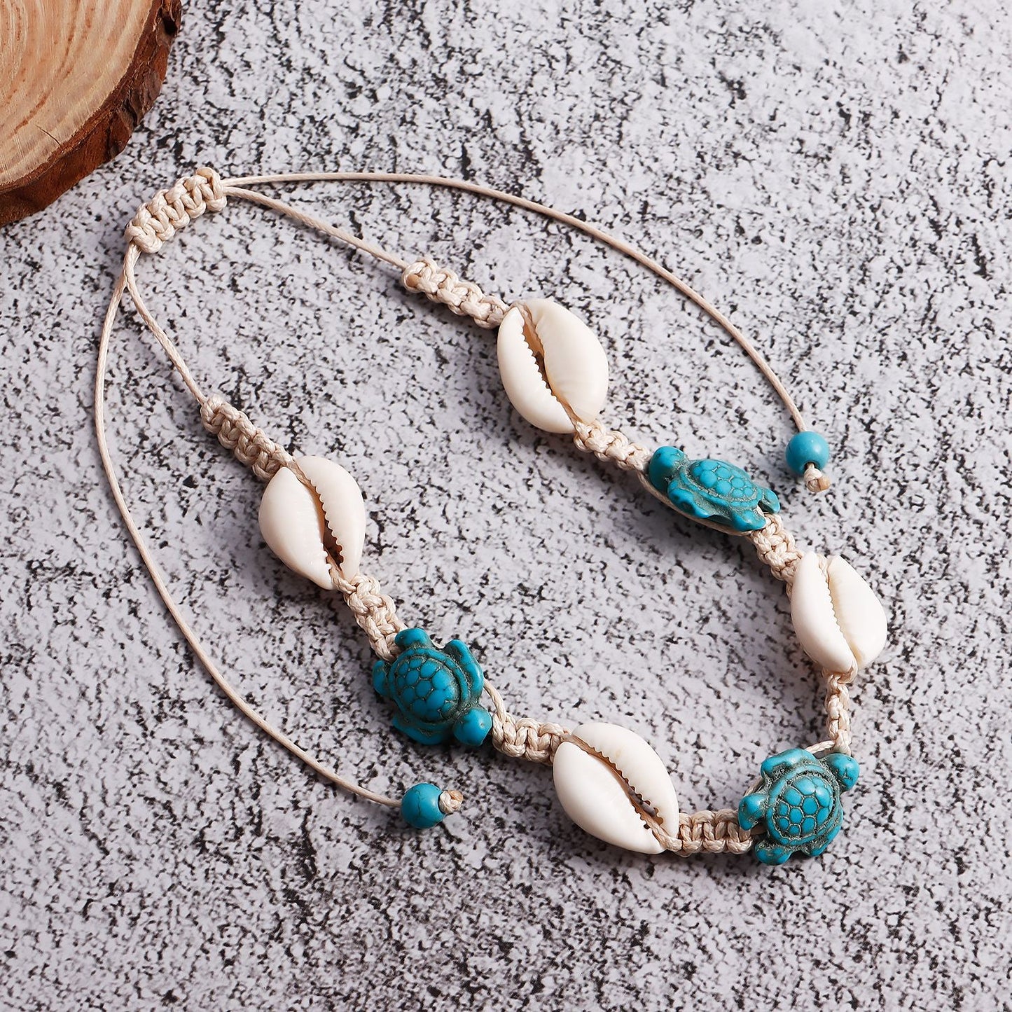 Vintage Beach-Themed Woven Shell Anklet for Women Alloy Geometric Design Vacation Jewelry