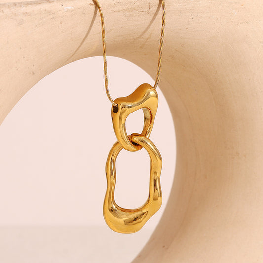 Minimalist Geometric Irregular Ring Pendant Necklace for Women Stainless Steel with 18K Gold Plating