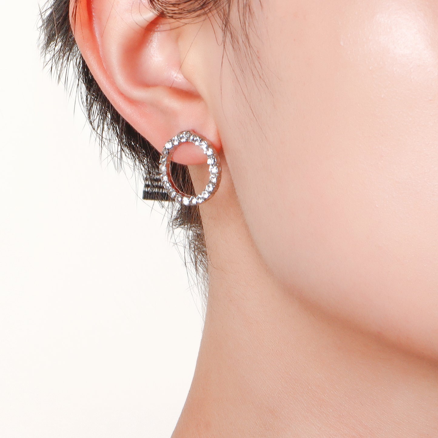 Minimalist Geometric Circle Stud Earrings in Alloy with Rhinestone Inlay and Plated Finish for Women