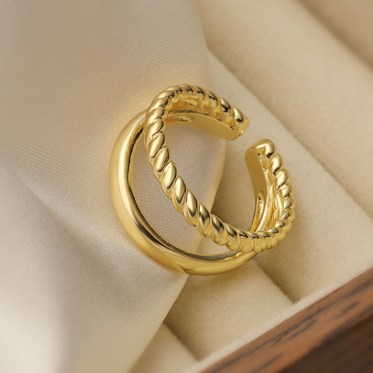 Minimalist Geometric Open Ring for Women in Copper with Micro-Pavé Setting
