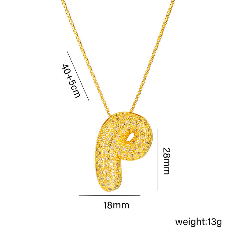 Collana da donna in acciaio al titanio a forma di lettera alla moda con intarsio in strass, design a catena a scatola