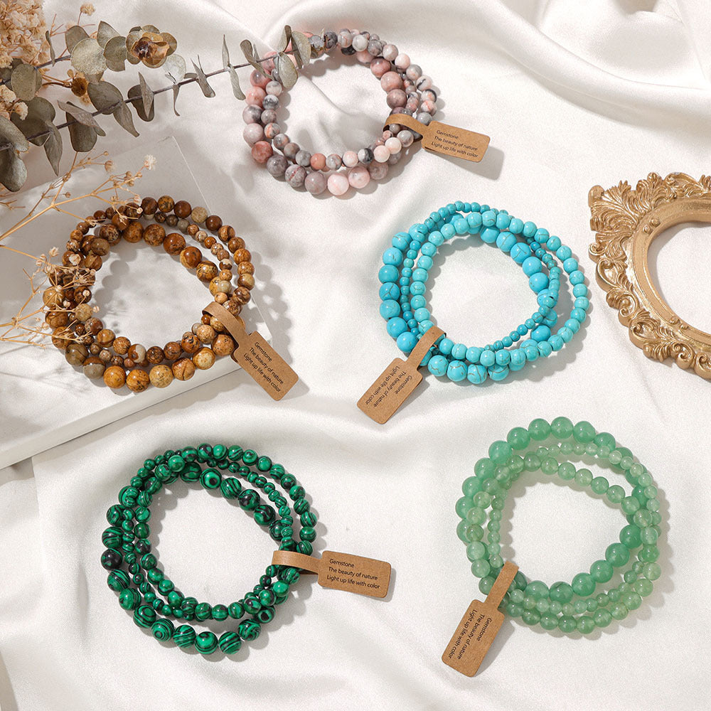 Vintage Minimalist Geometric Stone Beaded Stretch Bracelet Set Unisex Jewelry