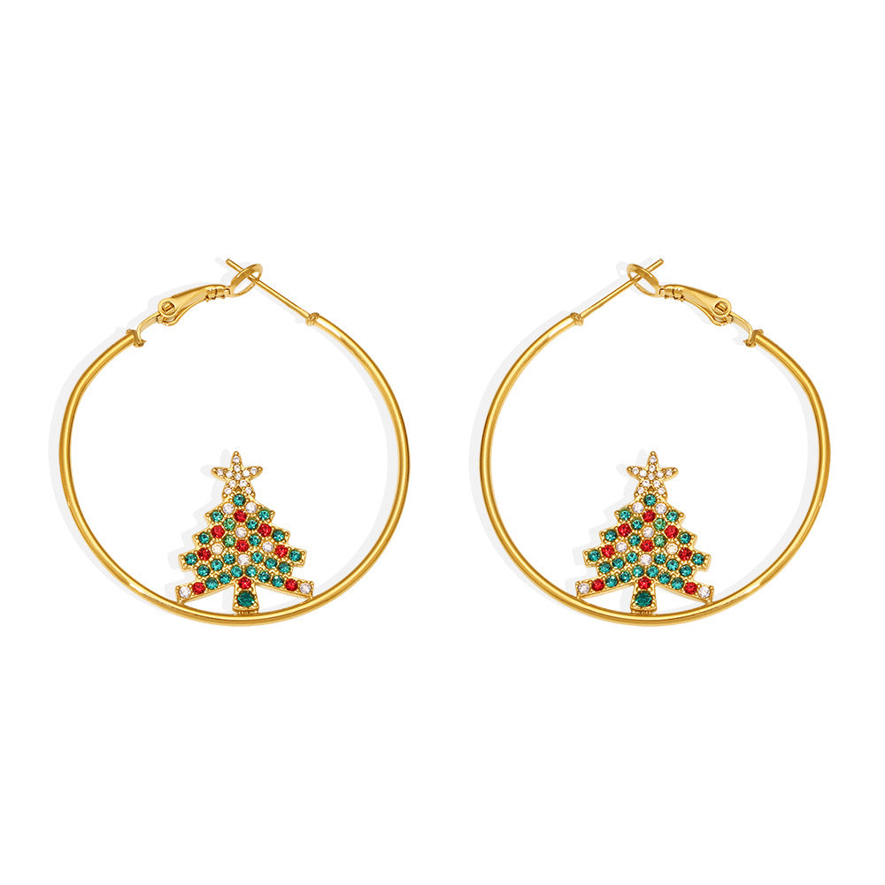 Conjunto de collar y pendientes de acero inoxidable con forma de noria, con baño de oro de 18 quilates, esmalte de colores e incrustaciones de circonitas para mujer