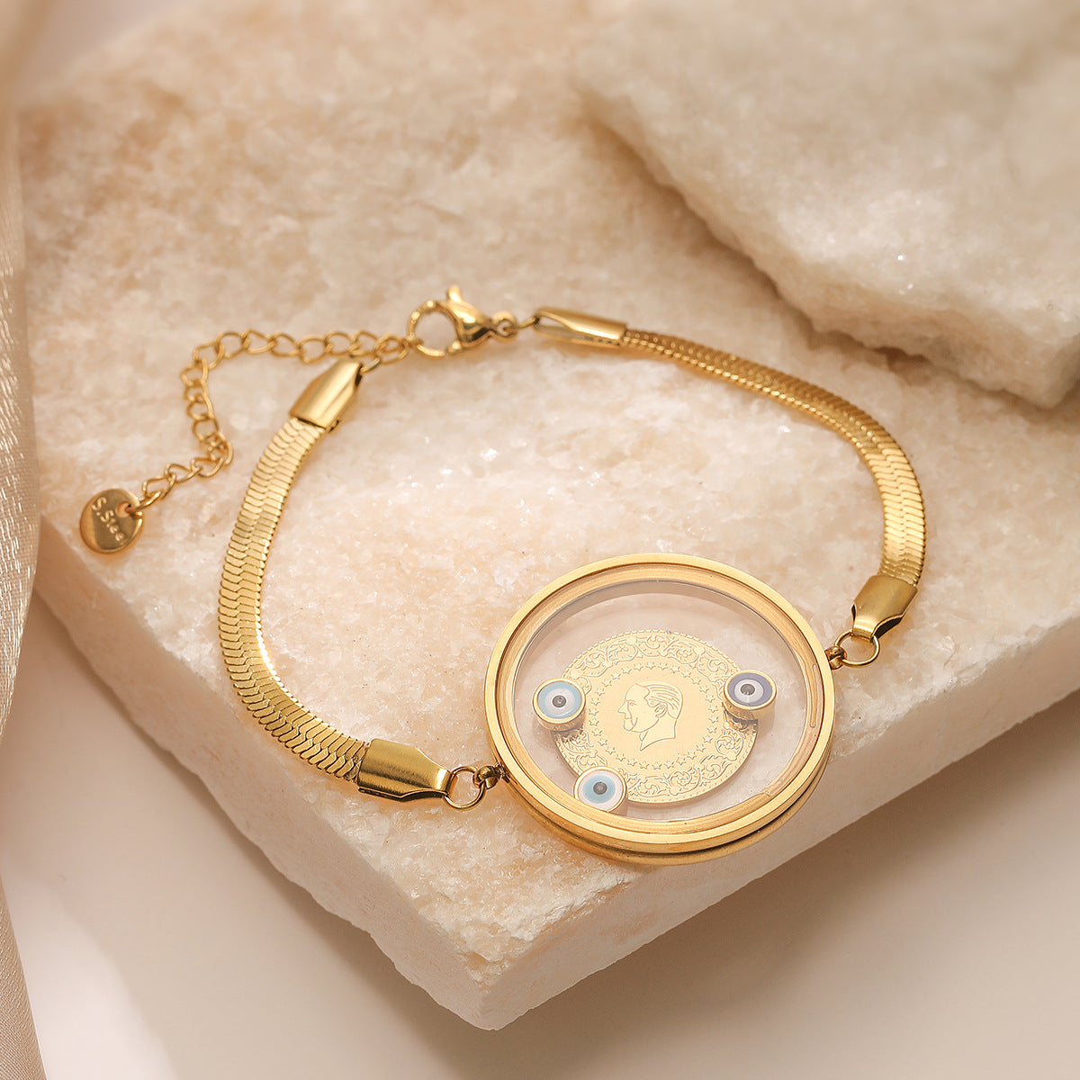 Minimalist Geometric Stainless Steel Bracelet for Women with 18K Gold Plating and Irregular Disc Design