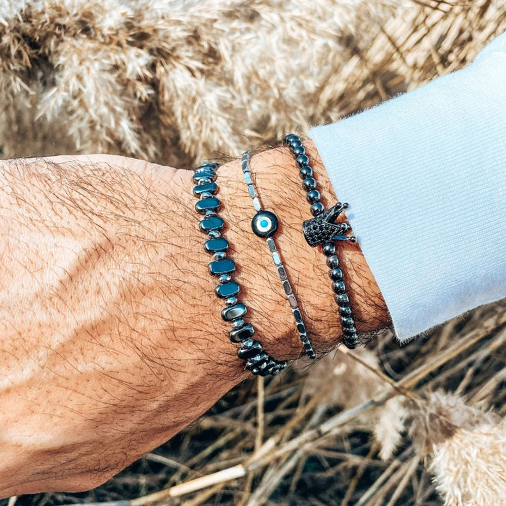 Handmade Geometric Tiger's Eye and Black Agate Braided Bracelet for Men and Women