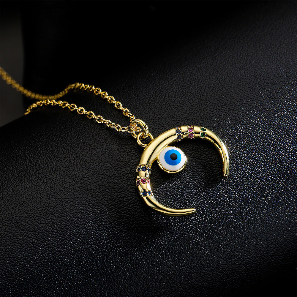 Geometric Evil Eye Pendant Necklace in Copper with 18K Gold Plating and Zircon Inlay