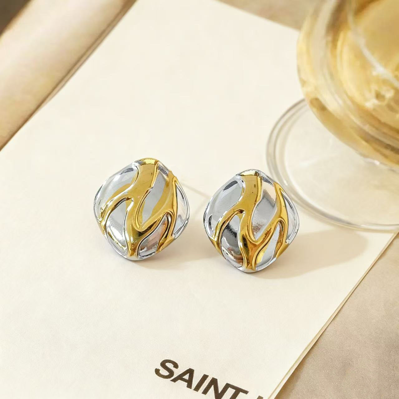 Luxury Elegant Geometric Striped Plated Stainless Steel Earrings