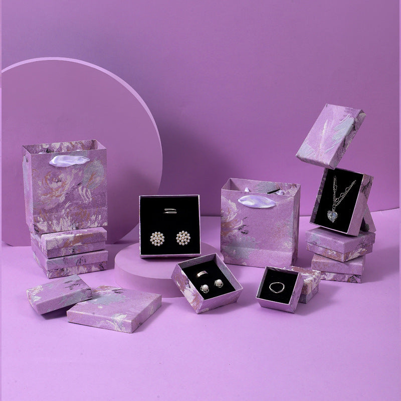 Purple Floral Irregular Shape Jewelry Packaging Box for Bracelets Earrings Rings and Necklaces with Oil Painting Style Design