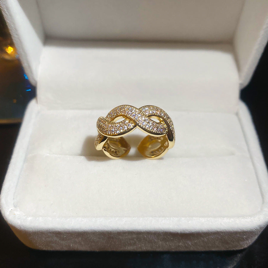 Anillo Abierto Minimalista de Lujo con Perla Redonda Geométrica y Circonita para Mujer en Cobre