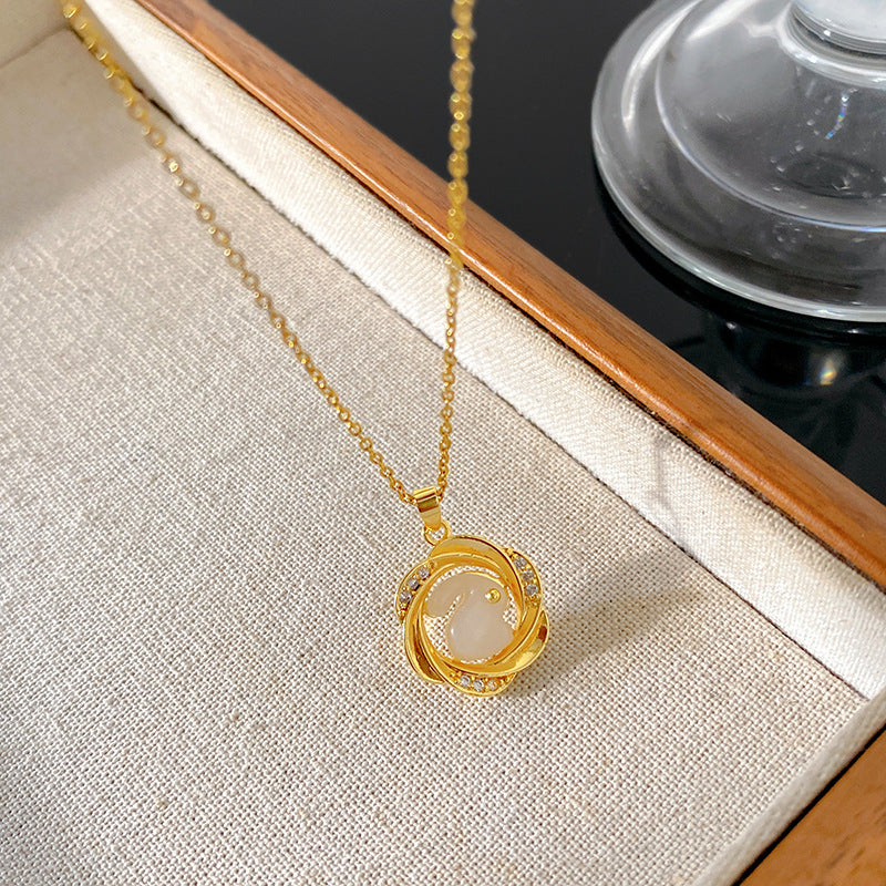 Luxury Casual Gold Plated Rabbit Geometric Pendant Titanium Steel Necklace