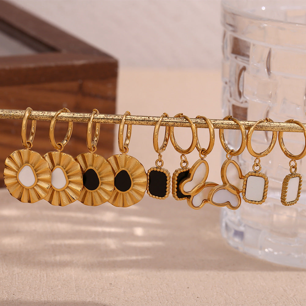 Vintage-Inspired Geometric Shell-Shaped Earrings in Stainless Steel with 18K Gold Plating for Women