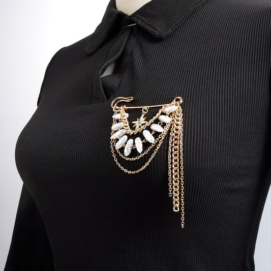 Broche de aleación geométrico vintage de moda OL con diseño de estrella de ocho puntas y borla para mujer