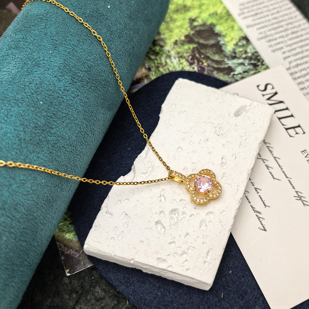 Minimalist Luxury Gold Plated Floral Cubic Zirconia Pendant Necklace for Unisex
