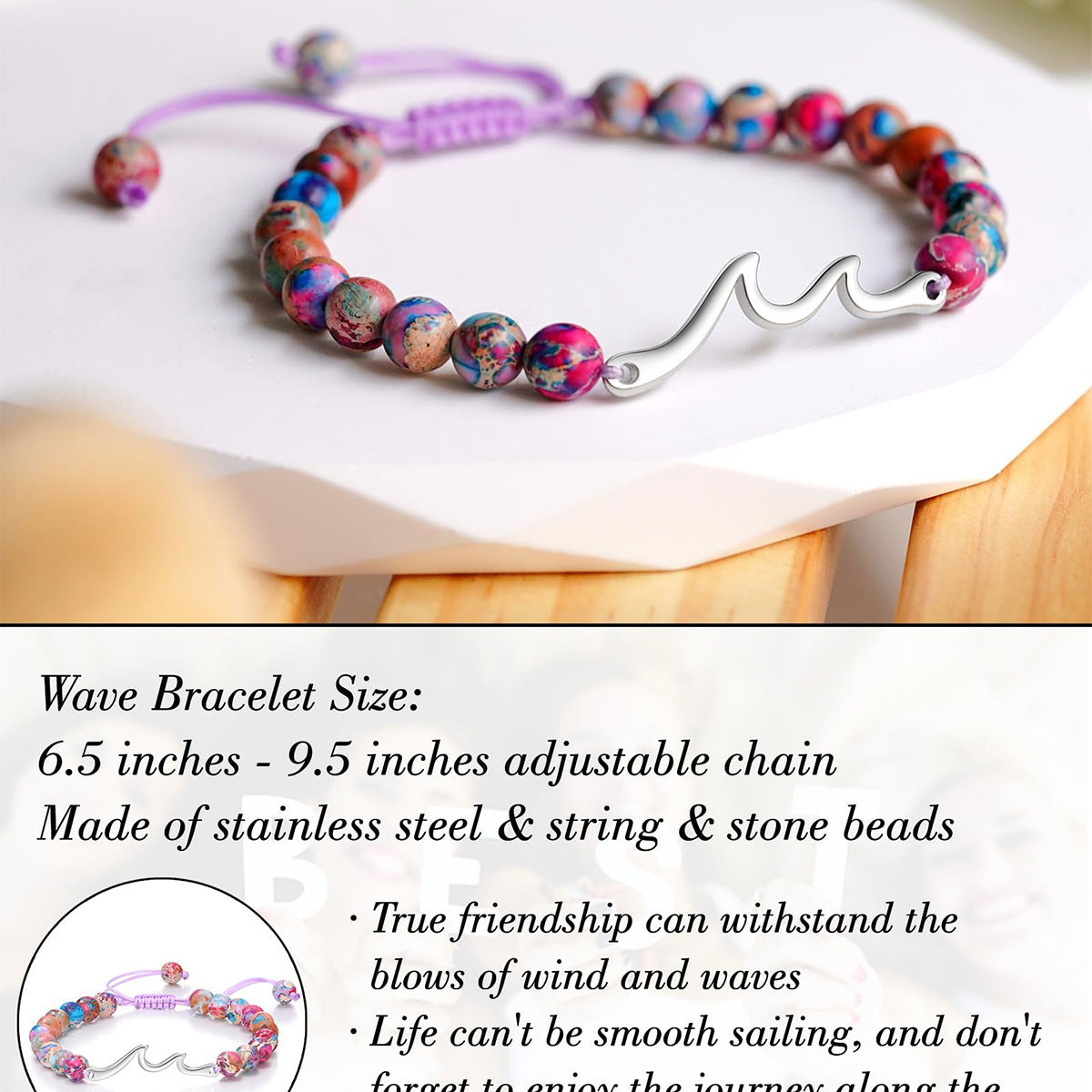 Handmade Woven Stainless Steel Beaded Bracelet with Wave Pattern