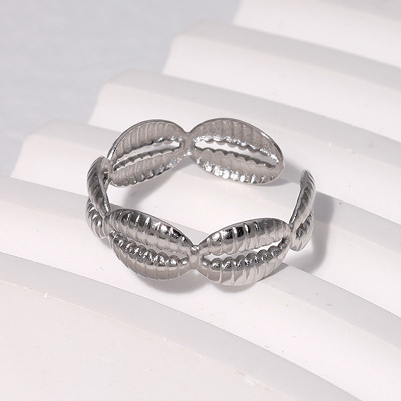 Minimalist Adjustable Titanium Steel Ring with Shell Design for Women Electroplated Stainless Steel Band