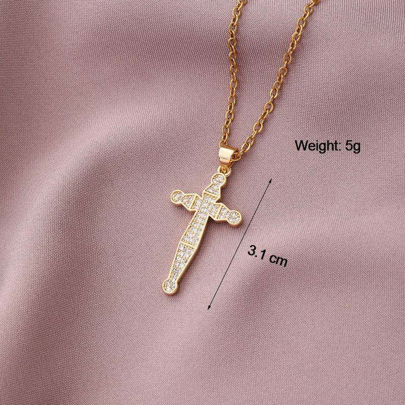 Collar Minimalista de Cobre con Colgante de Cruz e Incrustaciones de Pedrería en Cadena O para Uso Unisex