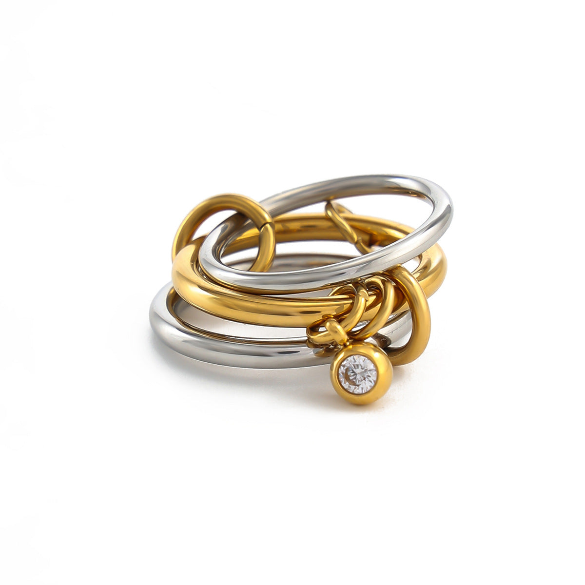Minimalist Round Stainless Steel Ring with Cubic Zirconia Inlay PVD Plated Women's Jewelry