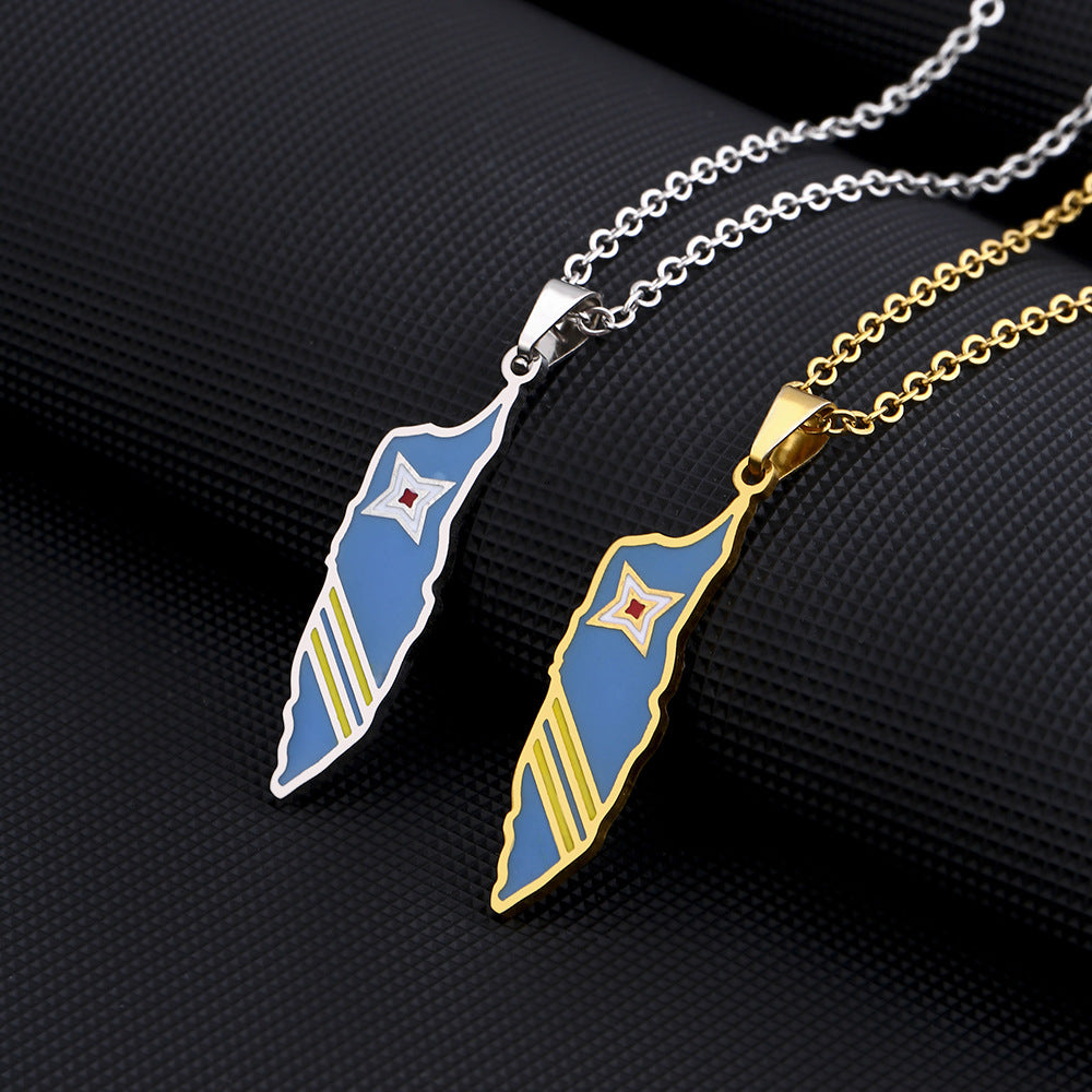 Collana con pendente da donna in acciaio inossidabile stile etnico geometrico con ciondolo in titanio e finitura placcata su catena a maglie ovali