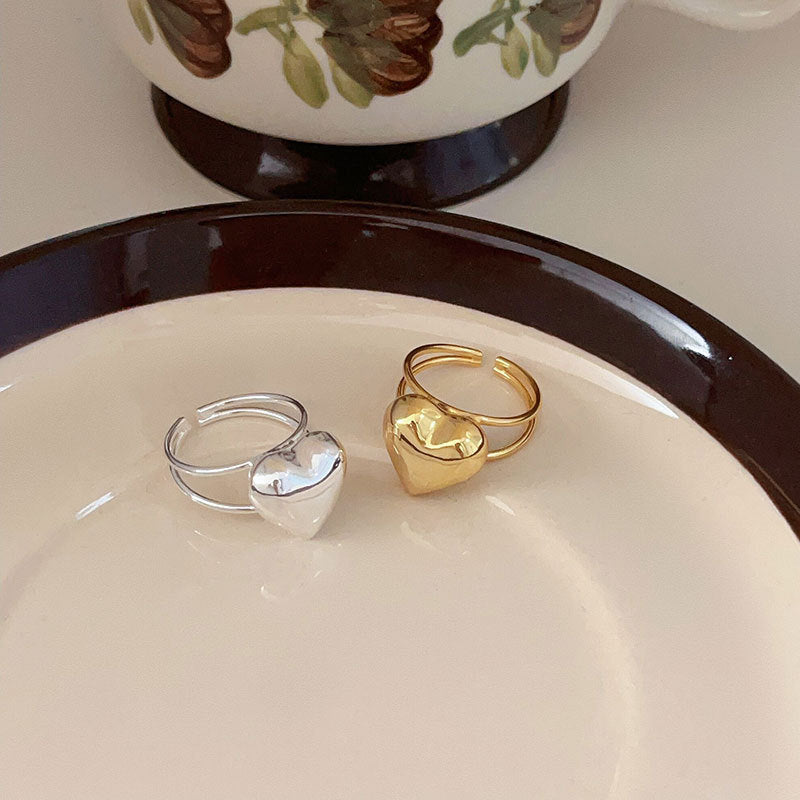 Anillo Ajustable de Plata Esterlina 925 con Forma de Corazón Vintage y Acabado Antiguo para Mujer