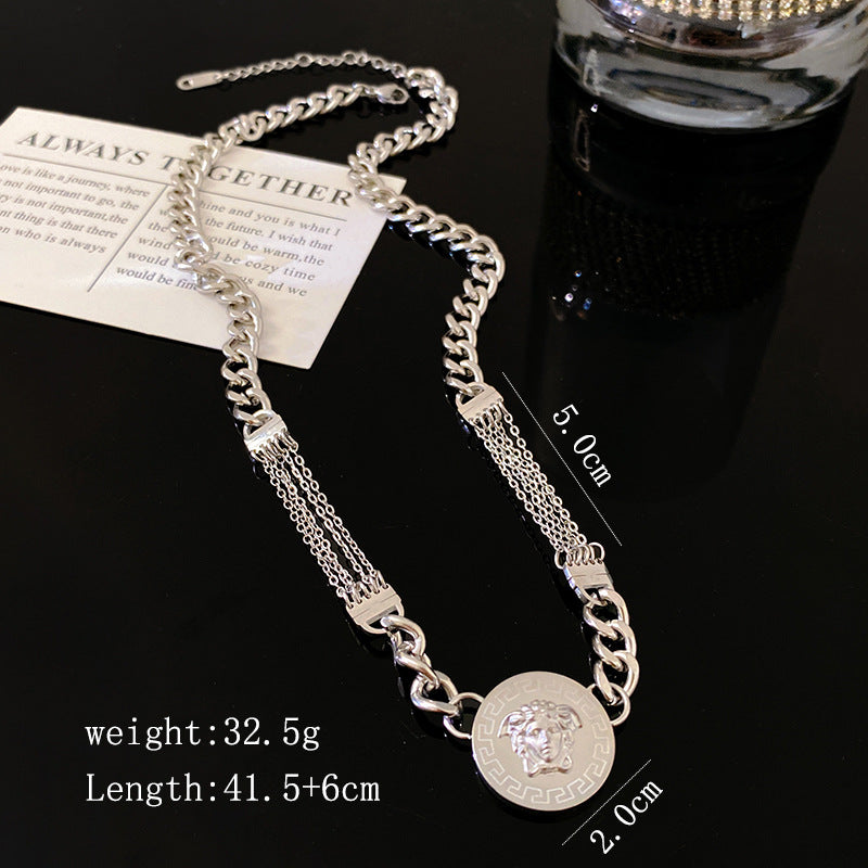 Vintage Streetwear Titanium Steel Plated Geometric Medusa Head Cuban Link Chain Necklace for Unisex