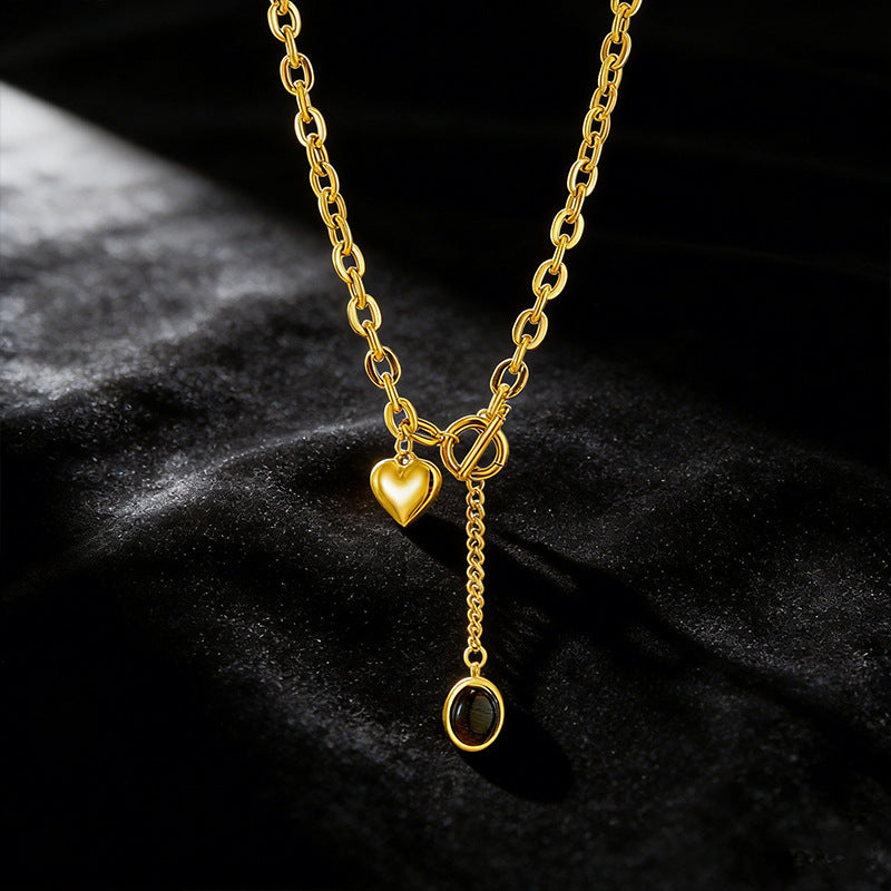 Collana da donna in acciaio inossidabile placcato con cuore di lusso e chiusura a T