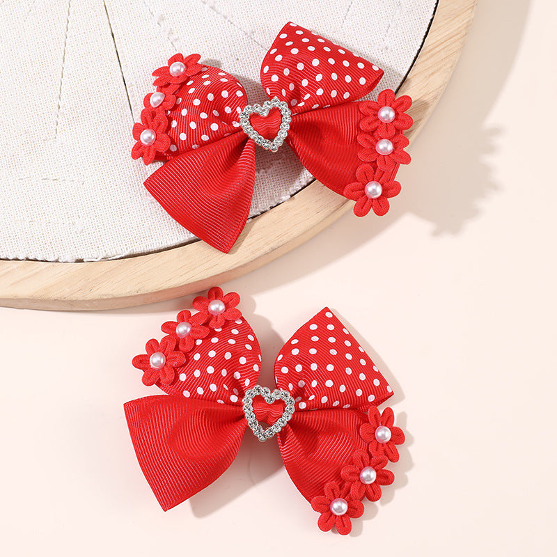 Natural Style Bow-Shaped Hair Clip for Girls with Ruffled and Mesh Details Made of Polyester Duckbill Clip
