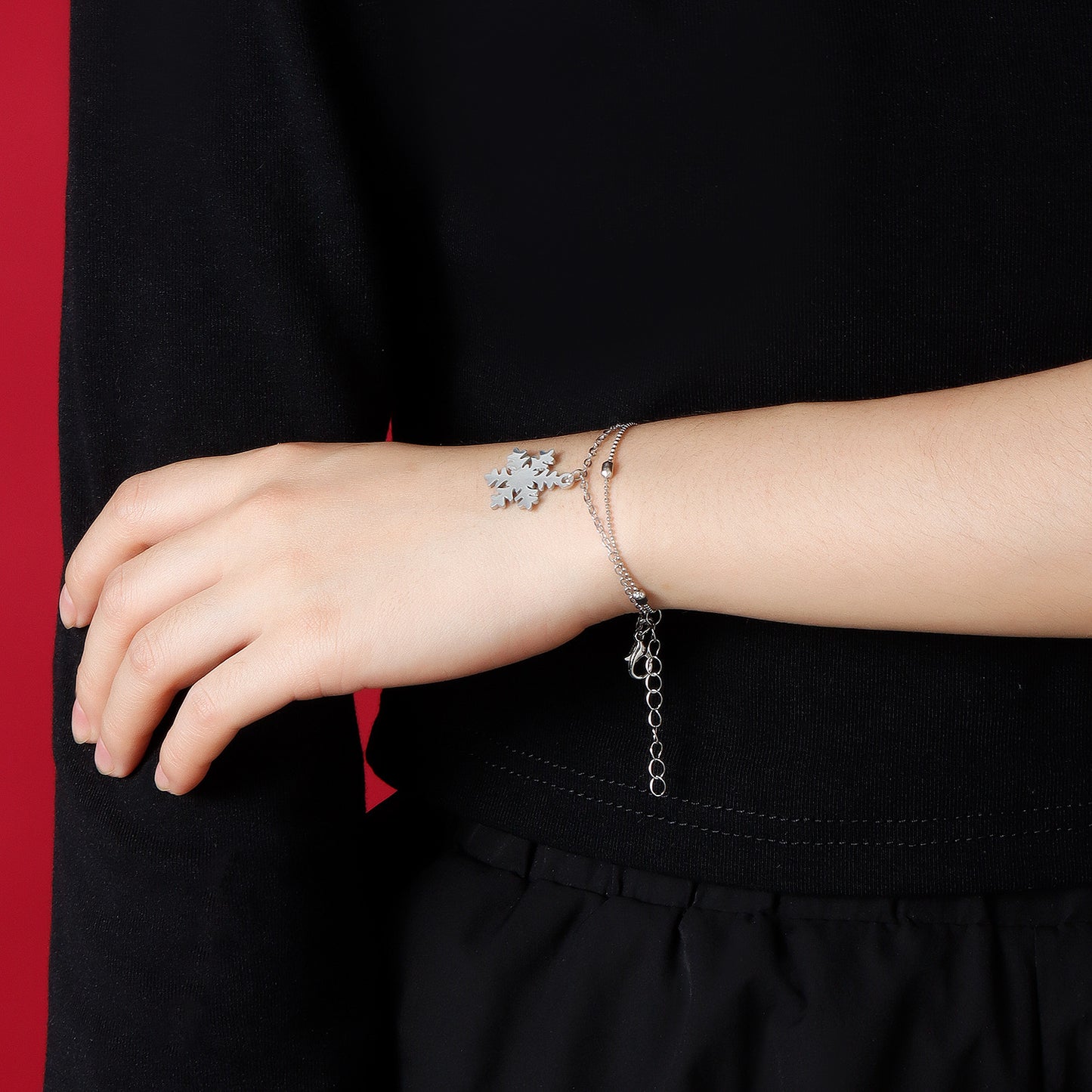Original Design Geometric Double Layer Bracelet for Women with Plated Finish and Christmas Snowflake Motif